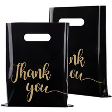 100 Pack Black Thank You Bags for Small Business - 9x12 Reusable Shopping Bags