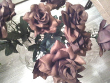 10 Faux 4" Open  brown Roses Bouquet Silk Flowers Wedding Decor Artificial