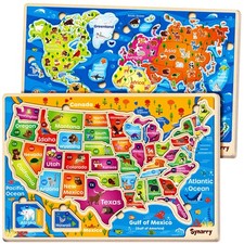 Large USA World Wooden Puzzles for Kids Ages 4-6, Learning United States World M
