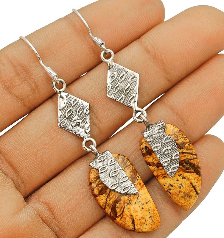 Natural American Picture Jasper 925 Sterling Silver Earrings Jewelry 