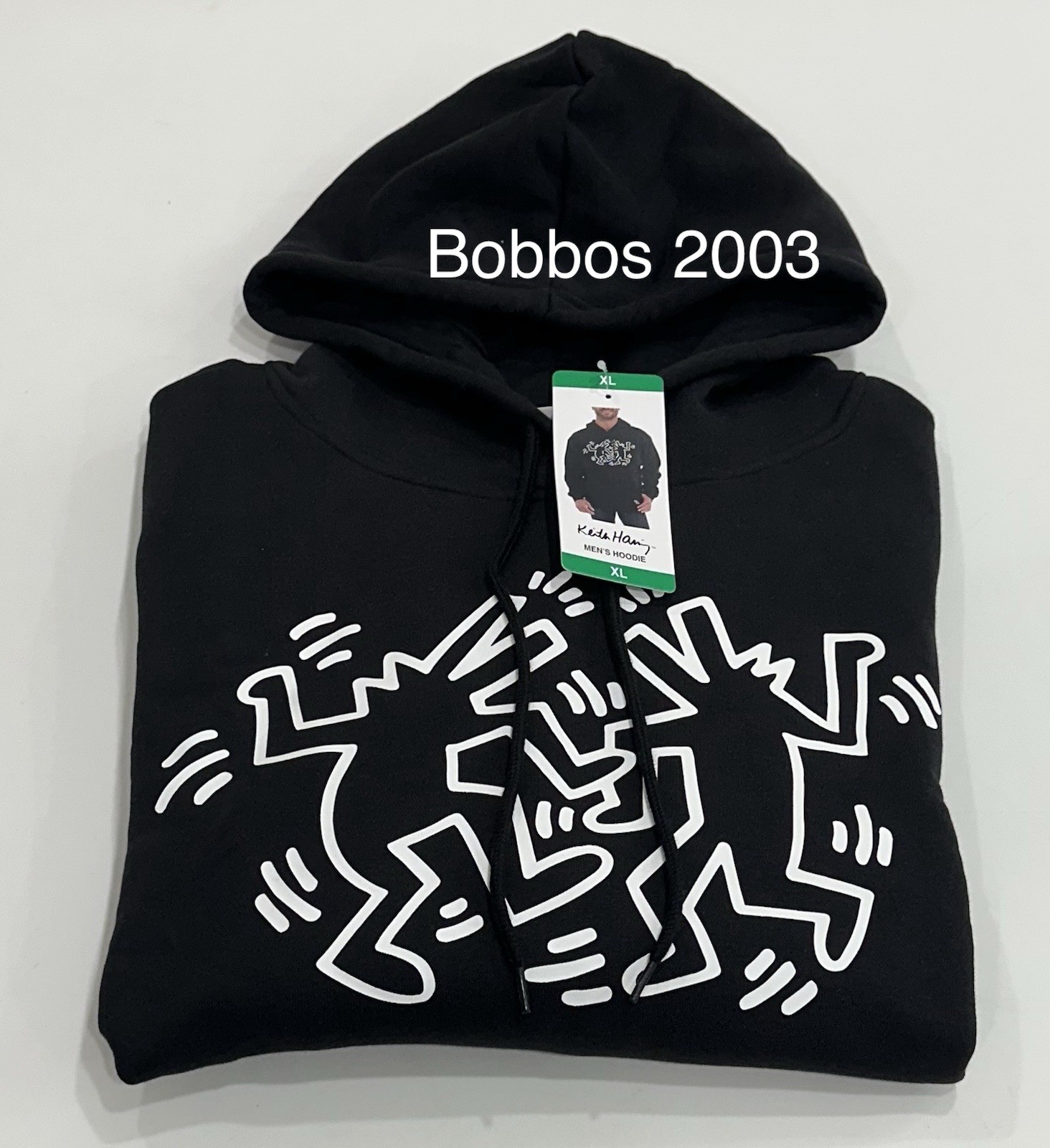 Keith Haring Men's Relaxed Fit Kangaroo Pocket Graphic Hoodie, Black Size XL