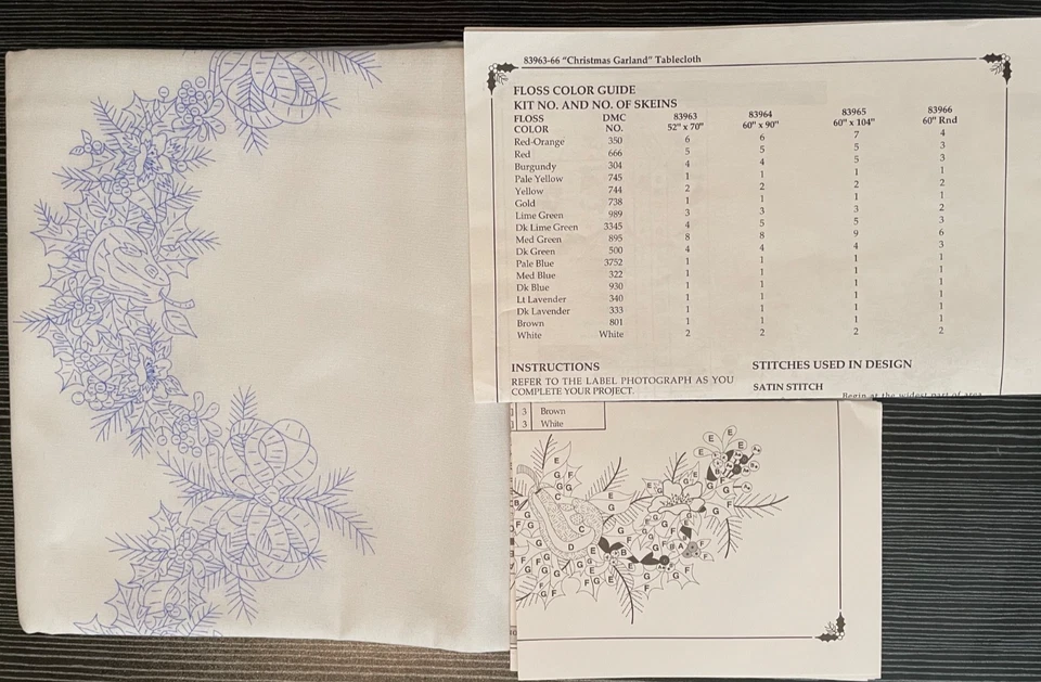 CHRISTMAS GARLAND TABLECLOTH Stamped (52 X 70 in) w/all Floss, Hoop - Bucilla - Image 3 of 4