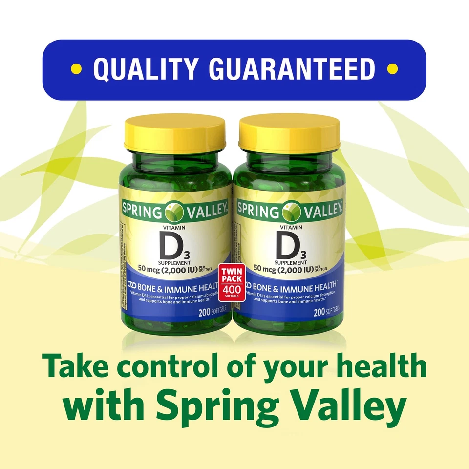 Spring Valley Vitamin D3 Supplement Twin Pack, 50 mcg, 200 Count, 2-Pack - Image 4 of 4