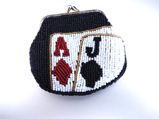Vintage Beaded Coin Purse Las Vegas Casino Ace Jack Magic Handmade RARE