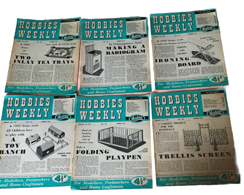 46 x 1957 Hobbies Weekly Magazines_Modellers_Fretworkers_Home Craftsmen_Plans - Image 2 of 4