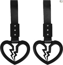 2PCS Broken Heart Car Handle Ring, Heart-Shaped Hand Strap Grab H Color: Black