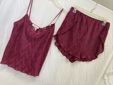 VTG 90s Dentelle 2PC Cami Short Set Womens Sz M Maroon Pj Lingerie Sleepwear