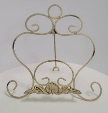Vintage Off White Wrought Iron Table Top Folding Easel Book Stand 12" x 12" 