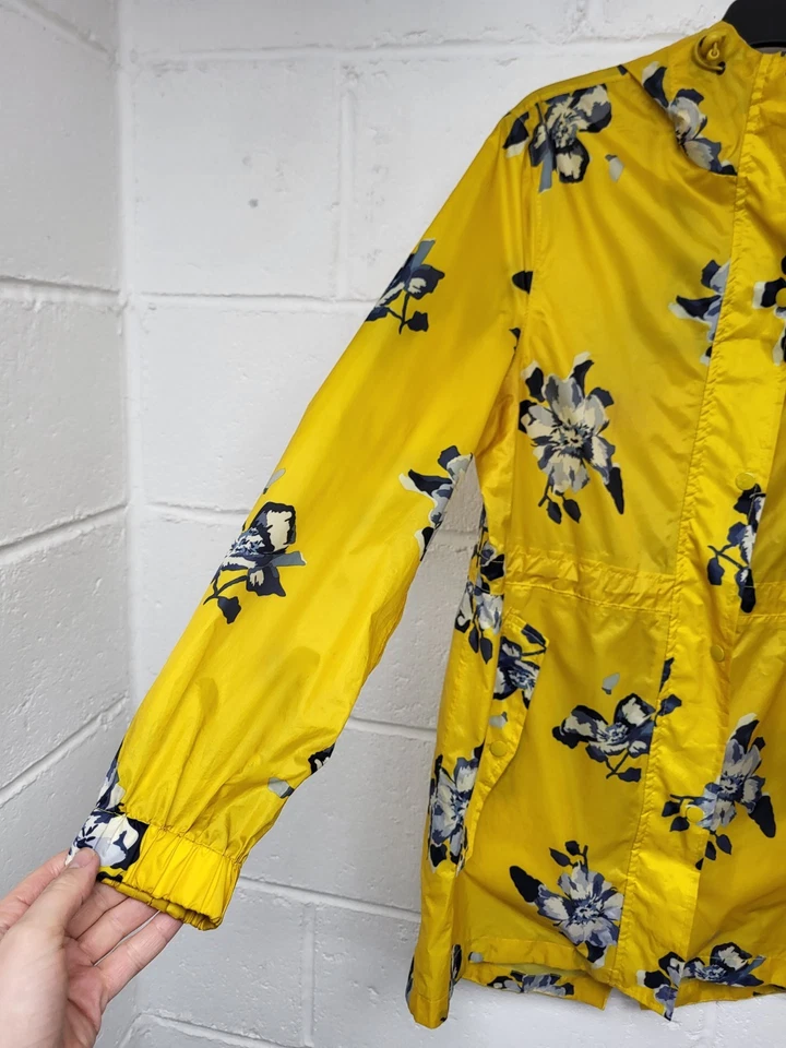 Joules Yellow Floral Print Right As Rain Pack Away Mac Go Lightly. Size 10.PW - Image 2 of 4