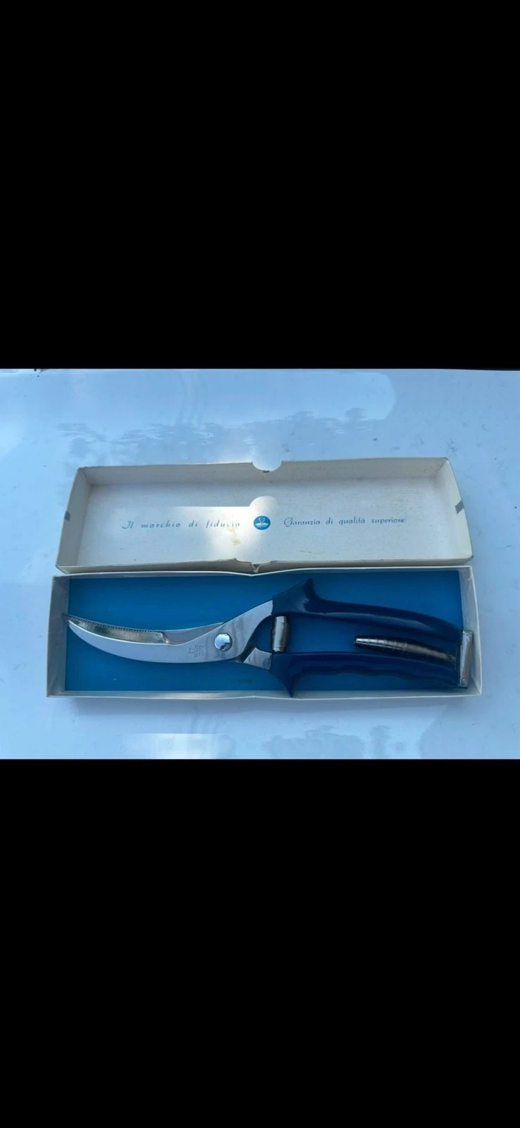 Due Cigni Trinciapollo Inox Vintage Poultry Shears. Blue Handles & Original Box