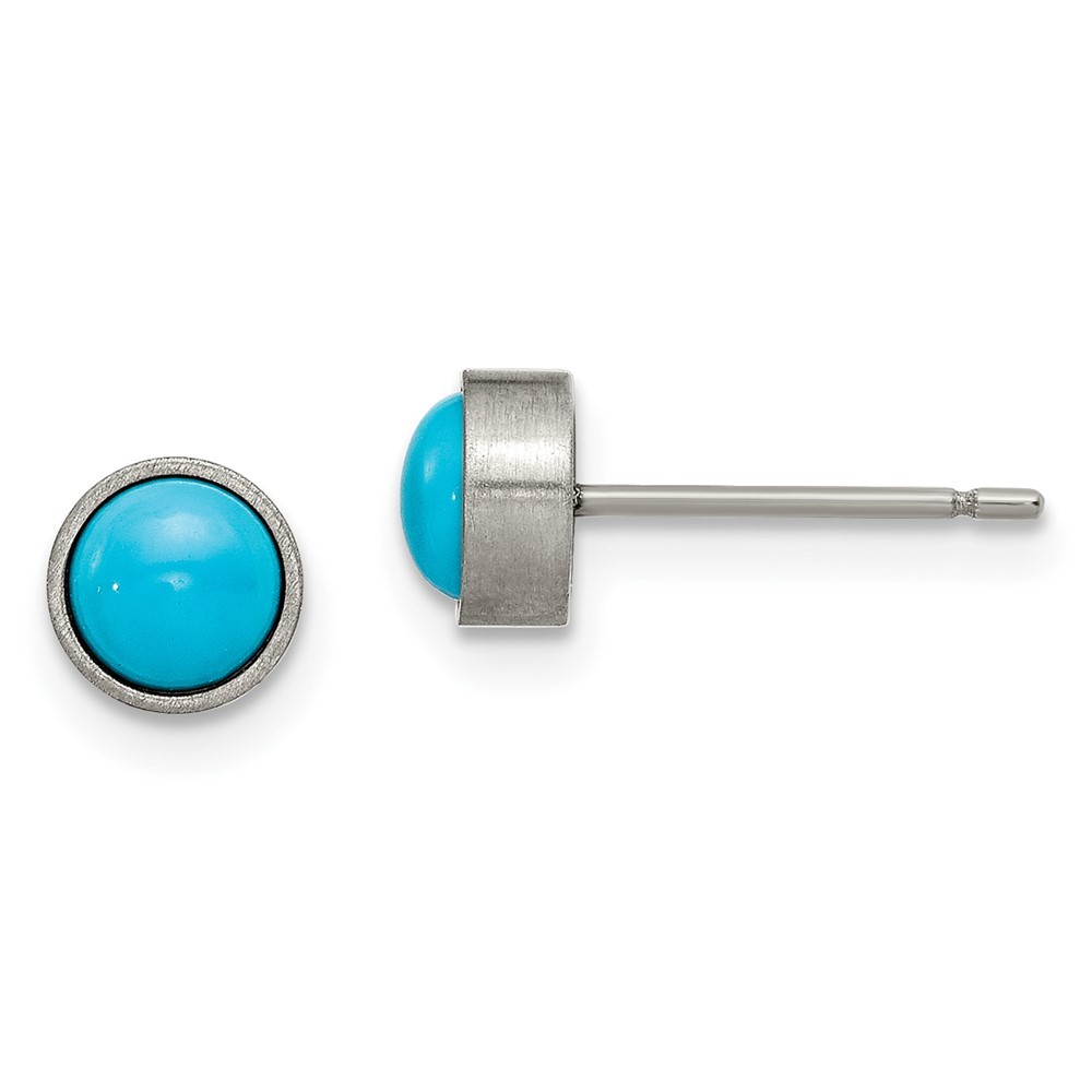 Titanium Brushed Turquoise 6mm Stud Earrings for Women 0.75g Lightweight