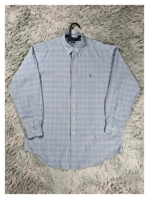 Chemise Ralph Lauren Yarmouth Homme XL Carreaux Bleu Jaune Vintage USA Coton 90s - Photo 1/4