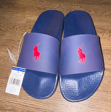 Polo Ralph Lauren Men's Blue Logo Slide Slip-On Sandals, US 11