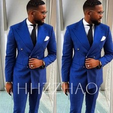 Royal Blue Men's Suits Peak Lapel Formal Occasions Wedding Groom Tuxedo Slim Fit