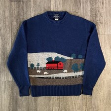 The Woolrich Woman Sheep Barn Navy Handknit Sweater Size Medium 100 Pure Wool