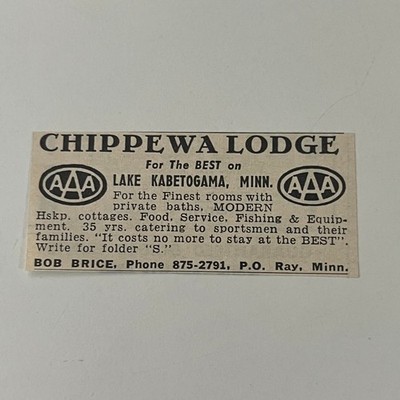 Chippewa Lodge The Best On Lake Kabetogama Bob Brice Ray MN 1966 Ad SAH8-3-V2