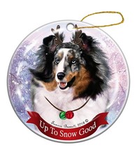 Holiday Pet Gifts Blue Merle Sheltie Dog Porcelain Christmas Ornament