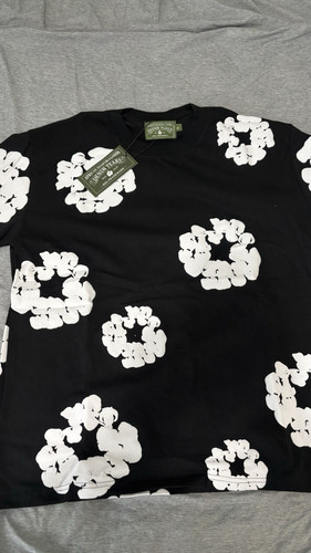 DENIM TEARS Black White Graphic Print Cotton Jersey Men's T-Shirt Size M