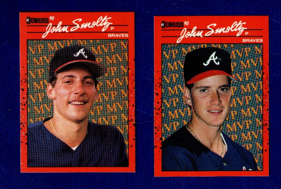 1990 DONRUSS JOHN SMOLTZ ERROR AND CORRECTED VERSIONS BC-12 TWO CARD LOT MINT