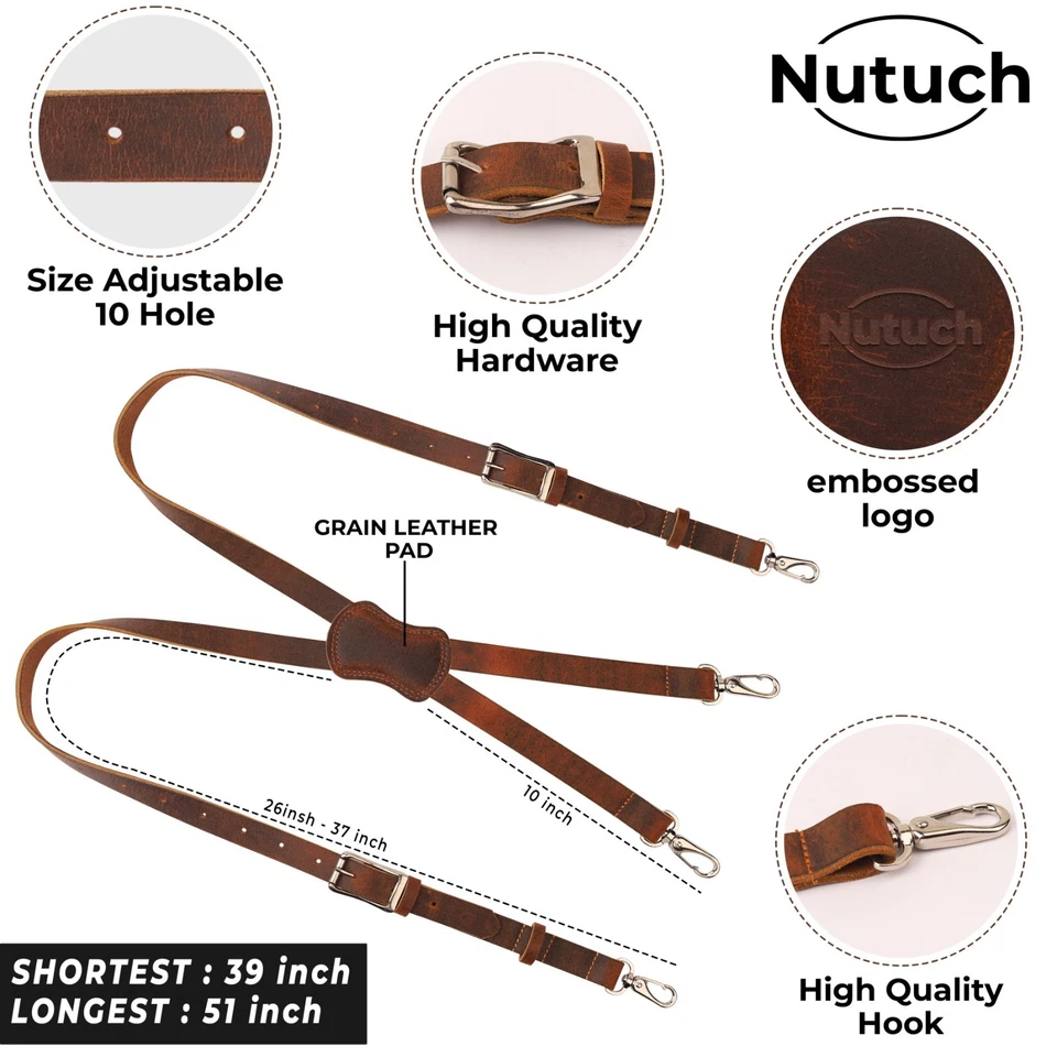 Tirantes de cuero de búfalo de grano NUTUCH para hombre | Tirantes vintage Foto 3 de 4