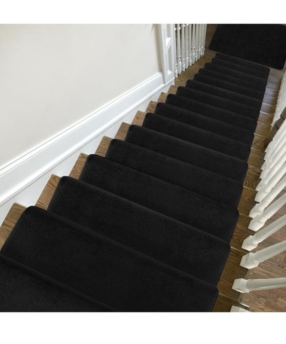 PURE ERA Bullnose Plush Carpet Stair Treads Cover Set Non-Slip Tape 14 Black - Picture 7 of 8