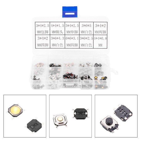 Smd Button 250 StüCke 10 Arten Tactile Push Button Mikroschalter Momentary-image