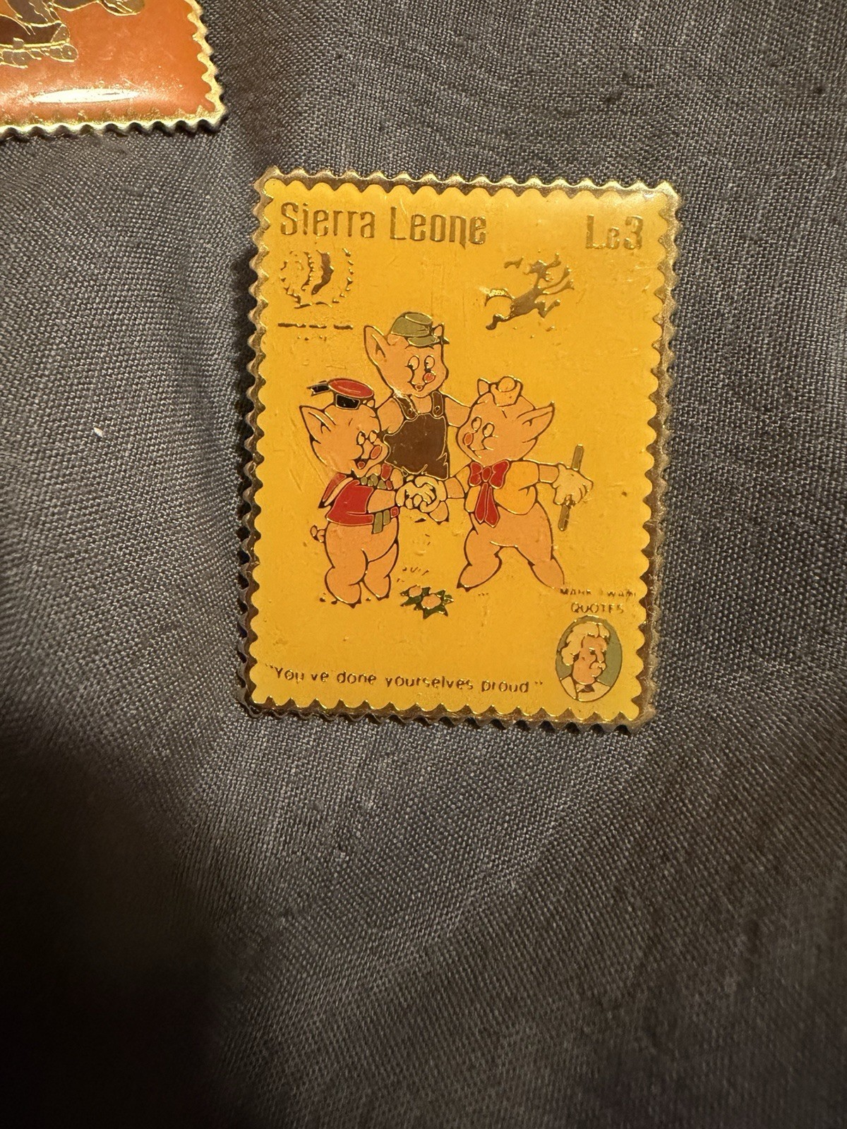 Disney Sierra Leone Pin Three 3 Little Pigs Stamp JG&A Fifer Fiddler Practical