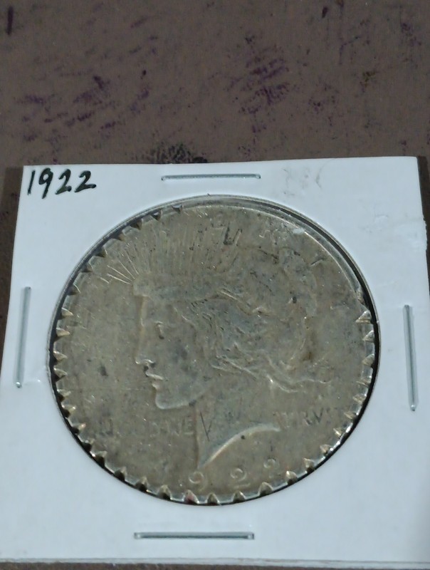 1922 P $1 Peace Dollar 90% Silver Chopped Around Rim And On Reverse 
