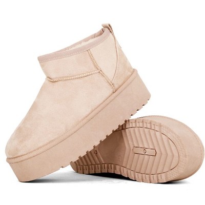 Damen Frauen Stiefeletten Winter Schnee Stiefel Warm Fellfutter Mokka Plateau Stiefel Schuhe