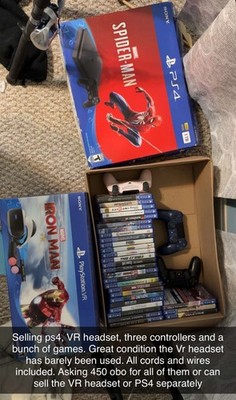 PS4 Slim 1TB Bundle. PS4 Vr Headset. 3 Controllers. Many Games