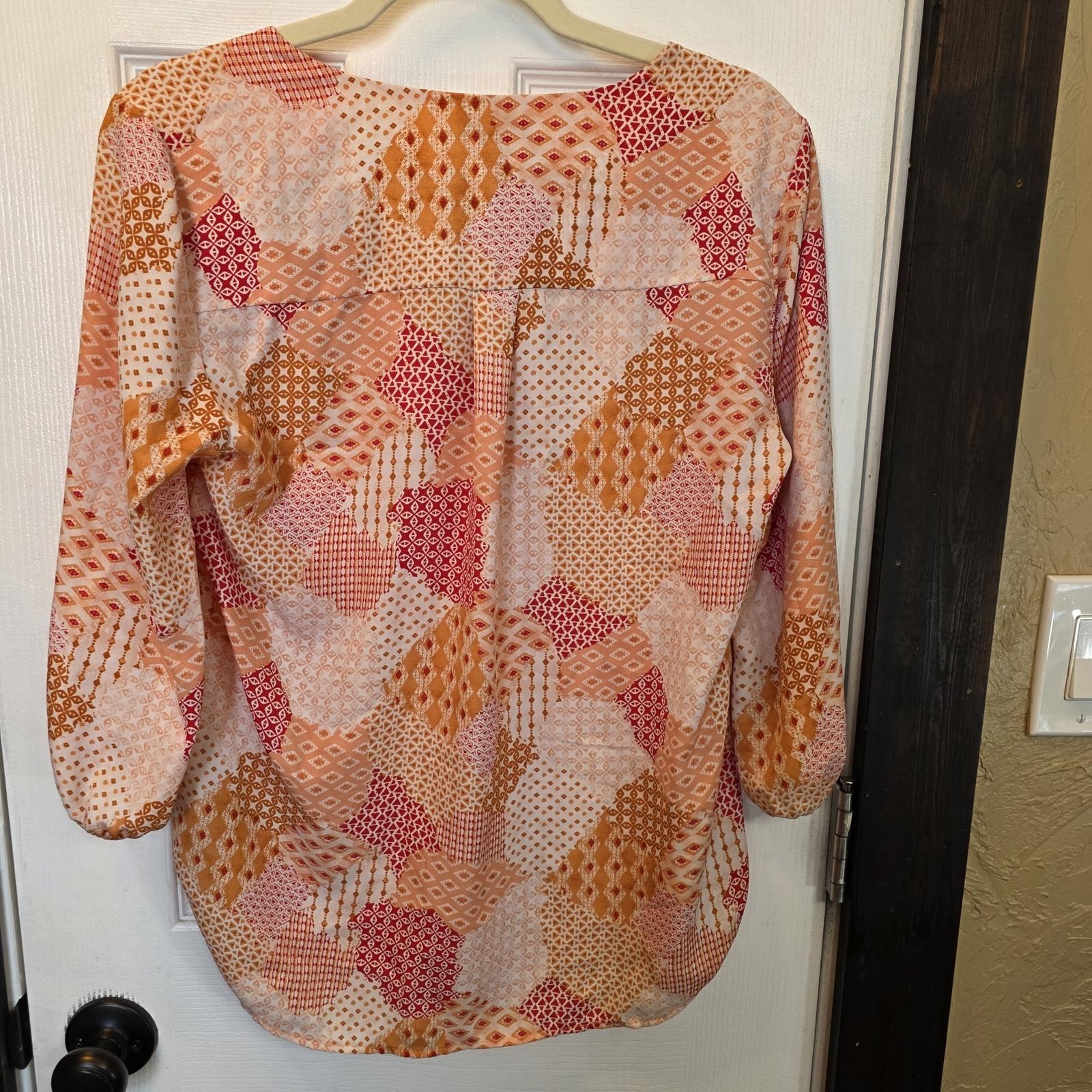 Pleione Women's Patchwork Pattern Blouse- Medium - image 4