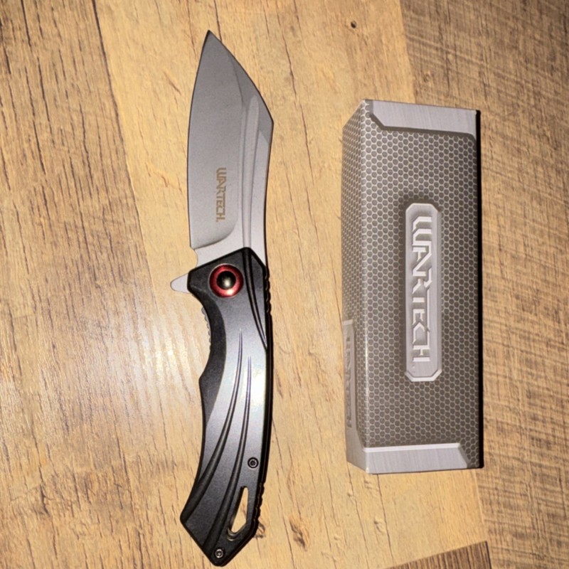 WarTech Silver/Black Aluminum Handle Plain Blade Manual Pocketknife