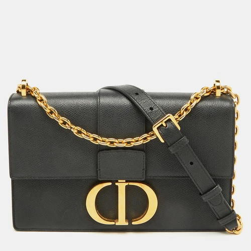 Petit sac à bandoulière à rabat Dior en cuir gris foncé 30 Montaigne