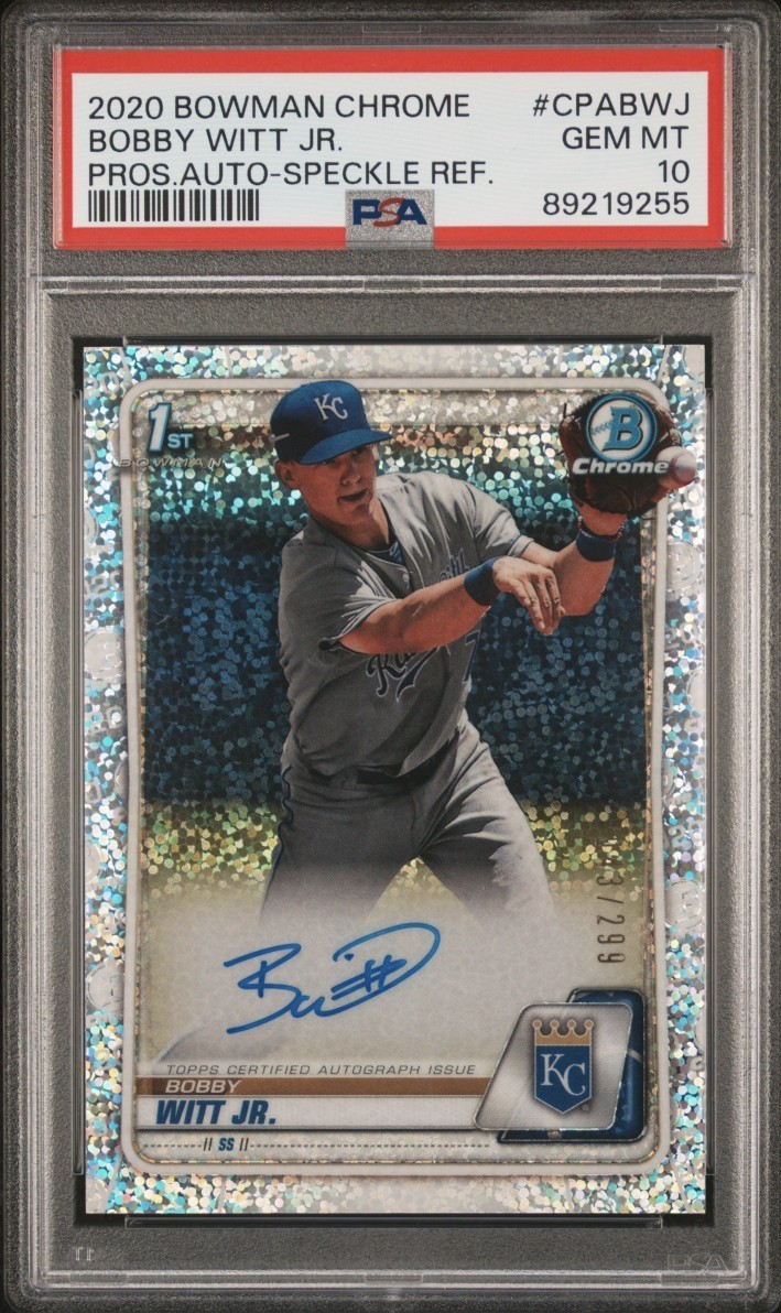 2020 Bowman Chrome Bobby Witt Jr Prospect Speckle Refractor Auto /299 PSA 10 1st