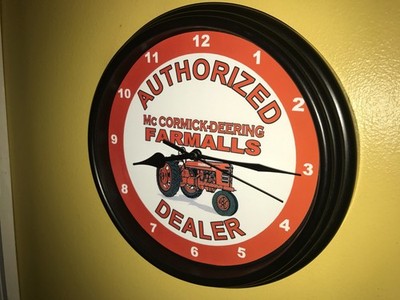 McCormick Deering Farmall AuthDealer Farm Tractor Barn Garage Clock Retro Sign