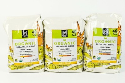 Member's Mark Organic Breakfast Blend Whole Bean Coffee 40 oz. Bag (x3) -E