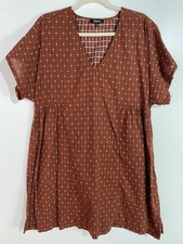 Madewell Shirt Dress L Brown White Jacquard Dolman Sleeve Mini Fall Feminine