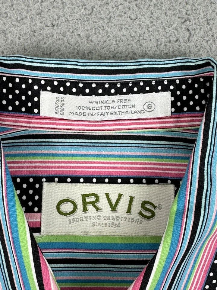 Camisa Orvis para mujer 6 lunares multicolores a rayas manga larga con botones LEER Foto 2 de 4