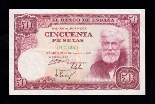 F.C. 50 PESETAS 1951, NO SERIES, MBC-, WITH READY. - Picture 1 of 2