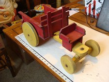 vintage Wooden toy: LARGE WOODEN HORSE DRAWN DUMPING WAGON, no horses