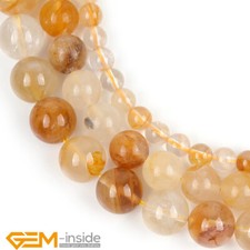 Natural Gemstone Yellow Rutilated Quartz Round Loose Beads Jewelry Making15" AU