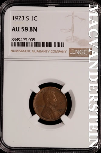 1923-S Lincoln Wheat Cent - NGC AU 58 BN - Scarce  No Reserve  #SLH72