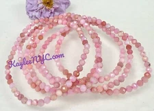 Wholesale 6 Pcs Natural Pink Opal 4mm Faceted 7.5” Stretch Bracelet