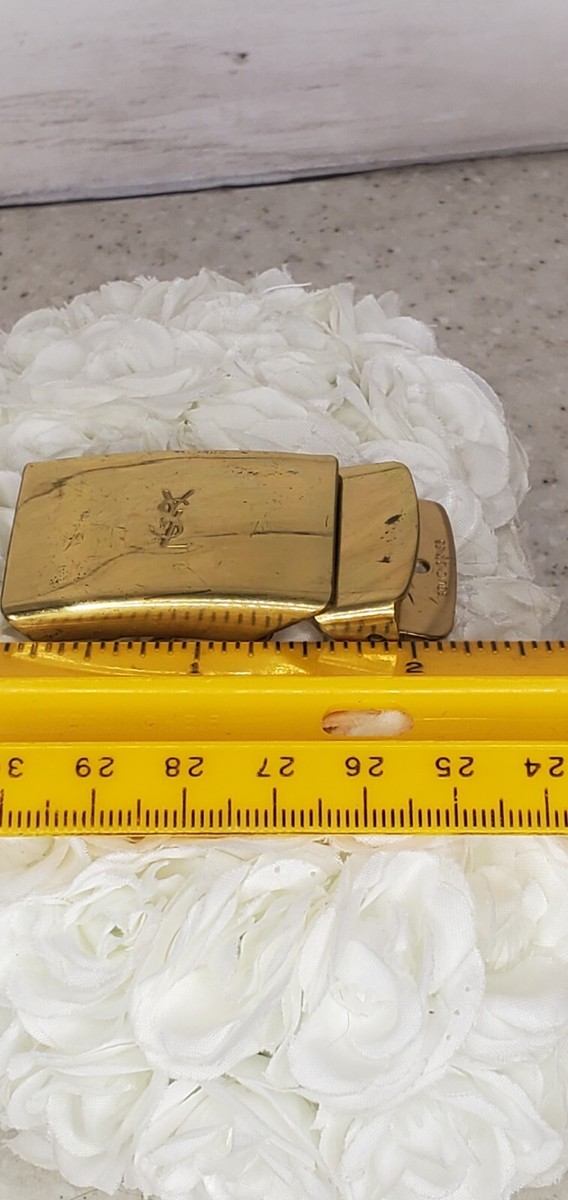 Vintage Ysl Yves Saint Laurent Small Brass Belt Buckle Gold Tone Vintage Yves Saint Laurent YSL Belt Buckle Gold Tone Green  main image 3