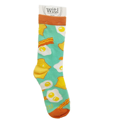 Women Boy  Crew Sock Wit! Breakfast Egg Bacon Toast Butter Sunny Side Up NWT NEW
