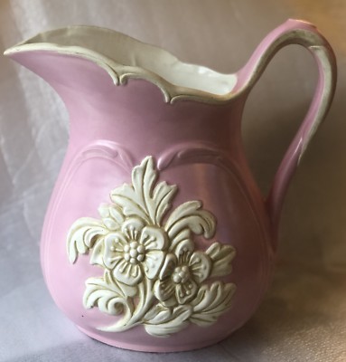 Flower Pitcher Ewer Hull Wildflower 8  T x 8  Wide Pink White 18 1/4  Round