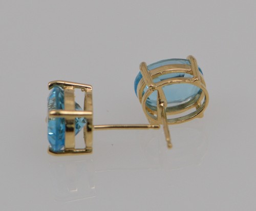 14K Gelbgold Oval Blau Topas Ohrringe - Bild 7 von 12