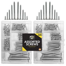 220pk Wood Screws Assorted Countersunk Mixed Sizes DIY Fixing Selection Box