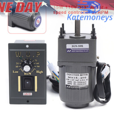 15W 110V Reversible AC Gear Motor Electric Variable Speed Controller 50K 27RPM