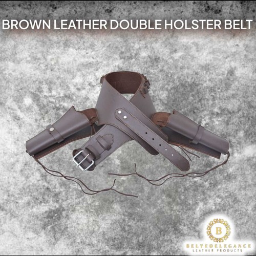 Western Gun Cowboy Hand Made Holster Leather Revolver Simple Brown Vintage Belt - Picture 8 of 11